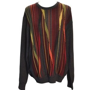 Montechiaro Wool Blend Crewneck Sweater casual Gray Abstract Stripe XL Italy